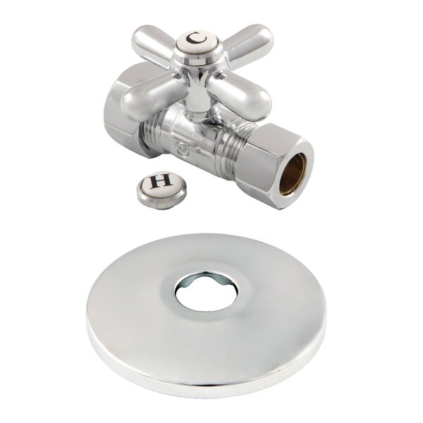 Kingston Brass CC44451XK 5/8" OD X 1/2" OD Comp Quarter-Turn Straight Stop Valve with Flange, Polished Chrome CC44451XK - main